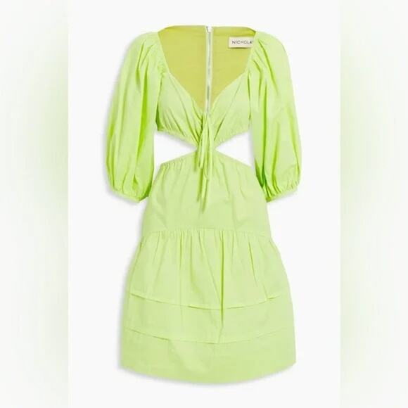 NWT Nicholas Women's Lime Cutout Berta Short Sleeves Mini Dress Size‎ 2 - Picture 1 of 12
